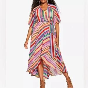 City Chic Multicolor Rainbow Maxi Wrap Dress Size L/20